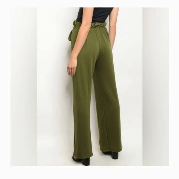 Wild Luxe paper bag waist wide leg palazzo lounge pants size large - Picture 2 of 3